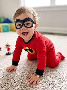 Disney Pixar Incredibles Baby Costume Romper w/ Mask Red Black